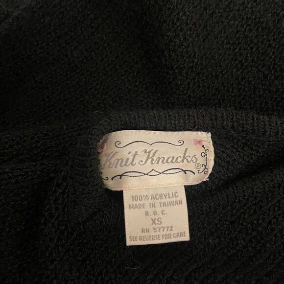 Knit Knacks Sweater Women's XS Black Floral Pullover Vintage Short Sleeve - Picture 7 of 8